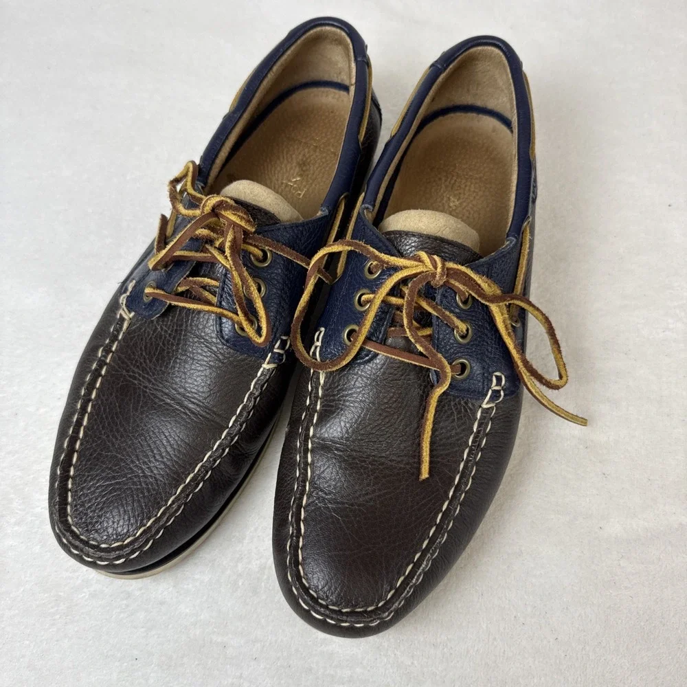 Polo Ralph Lauren Men's 9.5D Bienne II Leather Boat Shoes Blue & Dark Brown